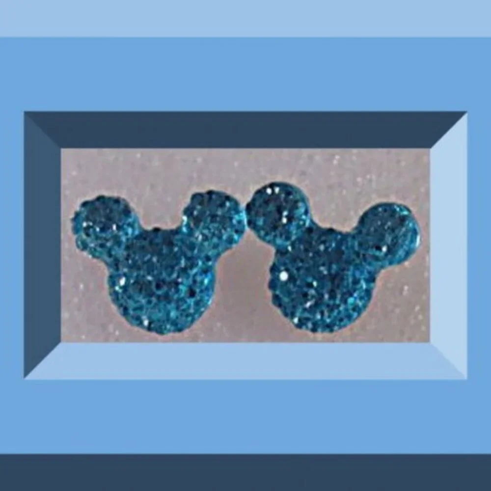Sparkle Turquoise Blue Mickey Mouse Theme Stud Earrings